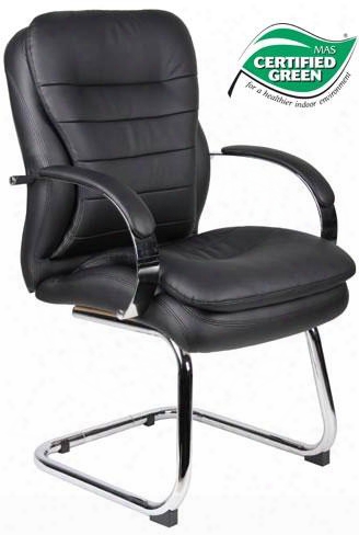 B9229 42" Mid Back Contemporary Deluxe Guest Chair With Metal Chrome Plated Arms Soft Arm Pads And Extra Layer Of Foam In Black Caressoft