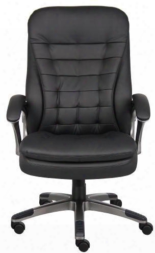 B9331 44" High Back Executive Chair With Pewter Finished Base And Arms Pillow Top Cushions Padded Armrests Adjustable Tilt-tension Control And Pneumatic