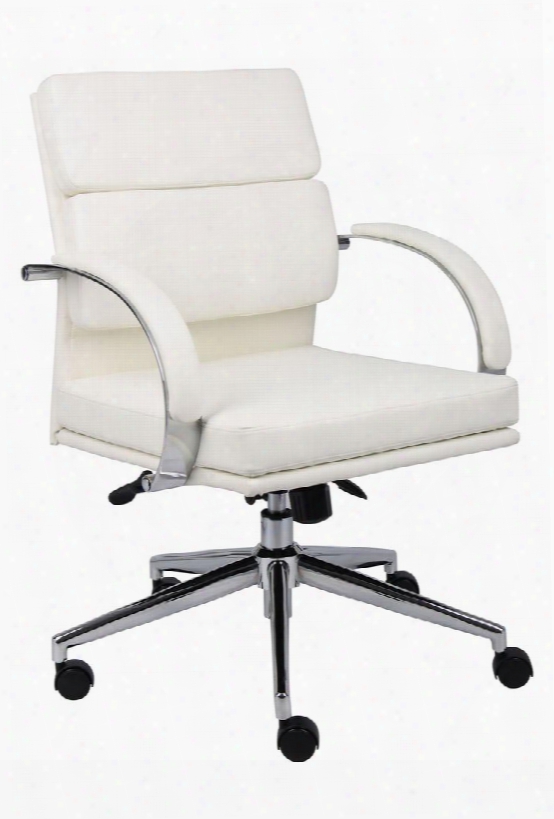 B9406-wt 35" Mid Back Executive Chair With Metal Chrome Plated 27" Base And Arms Spring Tilt Mechanism And Gas Lift Seat Height Adjustment In