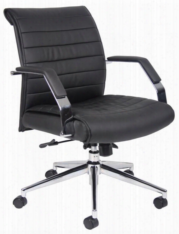B9446 35" Mid Back Executive Ribbed Chair With Metal Arms Adjustable Tilt-tension Control Pneumatic Gas Lift Seat Height Adjustment 27" Cgrome Base In