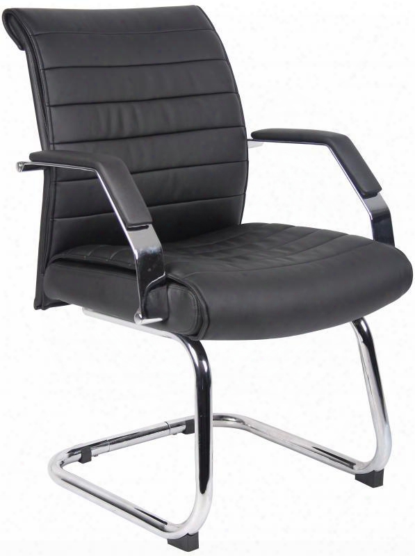 B9449 36" Mid Back Guest Chair With Metal Arms Padded Armrests And Chrome Cantilever Base In Black Caressoft