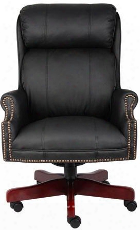 B980-cp 43" Traditional High Back Executive Chair With Mahogany Finished Base Nail Head Trim Upright Locking Position 8-way Hand-tied Coil Onstruction Seat