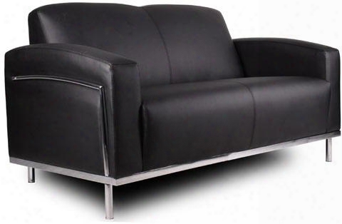 Br99002-bk 32" Loveseat Chair With Chrome Frame And Polished Stainless Steel Frame In Black Caressoftplus