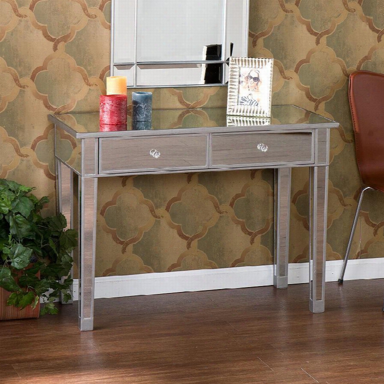 Cm9163r Mirage Mirrored 2-drawer Console Table With Two Drawers Painted Silver Wood Trim & In Mirrored