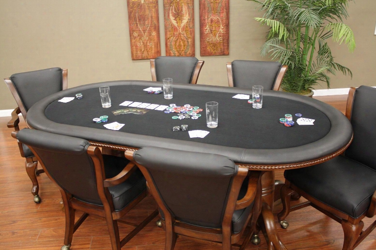 High Stakes Series 100709sd-s 2-in-1 7 Piece Oval Game Table Set With 6 Black Leatherette Gamee Chairs And Flip-top To Convert Into Dining Table In Suede