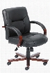 B8907 37" Executive Leather Mid Back Chair with Knee Tilt Mahogany Finished Wood Hardwood Arms Upright Locking Position and Gas Lift Seat Height Adjustment