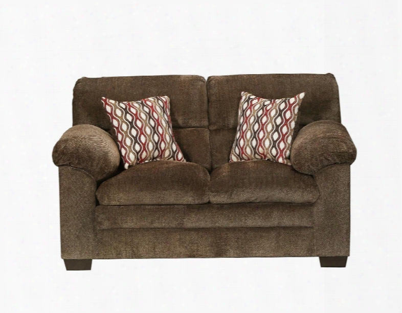 3683-02 Harlow Chestnut 66" Loveseat With Accent Pillows Included Pillow Top Seat Cushions Hardwood Lumber Frames Made In U.s.a And Plush Chenille