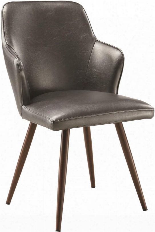 Abbott Collection 107922 19" Side Chair With Demi Escutcheon Round Tapered Legs Metallic Grey Leatherette Upholstery And Plywood Construction In Walnut