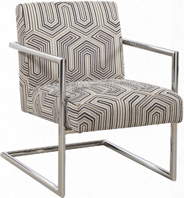 Accents Collection 903402 19" Accent Chair With Geometric Pattern Sleek Arms Metal Frame Chrome Legs And Jacquard Fabric Upholstery In Grey And Blue