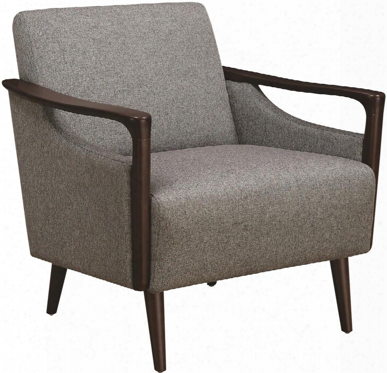 Accents Collection 904046 18" Accent Chair With Mid-century Design Sinuous Spring Seating Brown Retro Tapered Legs And Woven Fabric Upholstery In Grey