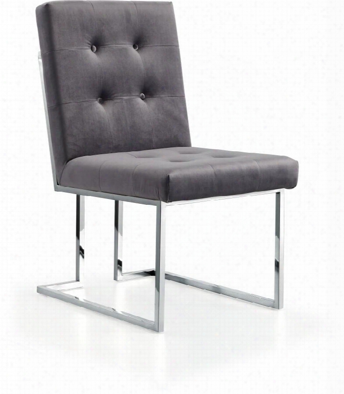 Alexis Collection 731grey-c Dininng Chair With Velvet Tufte Upholsery And Silver  Plated Stainless Steel Base In