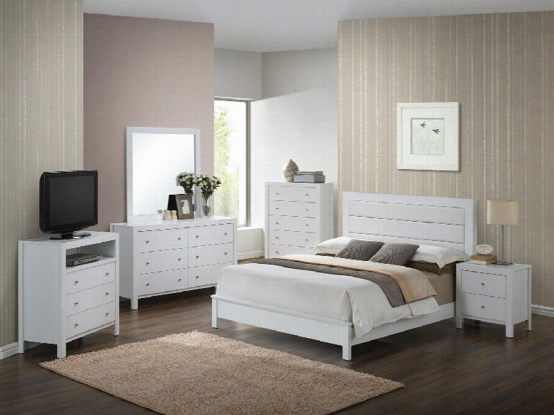 Aries Collection G2490afbset 6 Pc Bedroom Set With Full Size Panel Bed + Dresser + Mirror + Chst + Nightstand + Media Chest In White