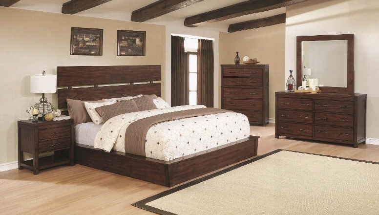 Artesia Collec Tion 204471kwset 5 Pc Bedroom Set With California King Size Bed + Dresser + Mirror + Chest + Nightstand In Dark Cocoa