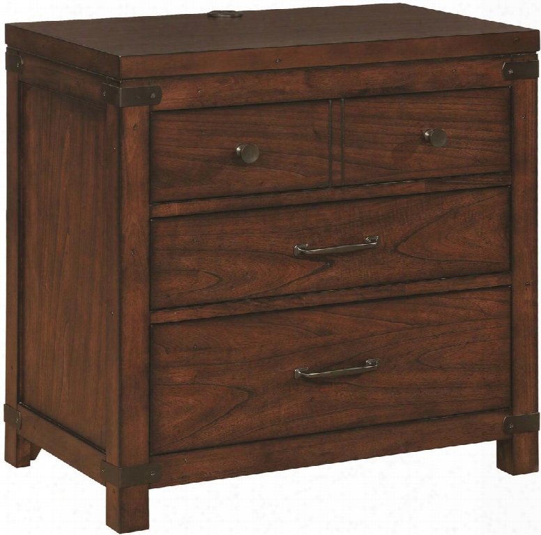 Artesia Collection 204476 29" Nightstand With 3 Drawers Dual Usb Ports Metal Hardware Asian Hardwood And Mindy Veneer Construction In Dark Cocoa