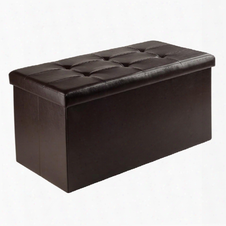 Ashford 92627 30" Storage Ottoman With Faux Leather Upholstery Tufted Cushion And Foldable Design In