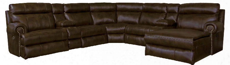 Ashton Collection 762056-7-8-7-3-1166-09/1266-09 5-piece Sectional With Right Arm Facing Power Reclining Sofa 2x Armless Chairs And Console. Corner Wedge And