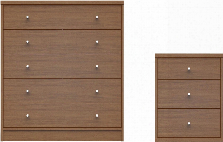 Astor 2.0 Collection 2-60872151 18" 2-piece Nightstand And Dresser Set With 8 Full Extension Drawers Round Metal Drawers Knobs And Closed Base In Maple