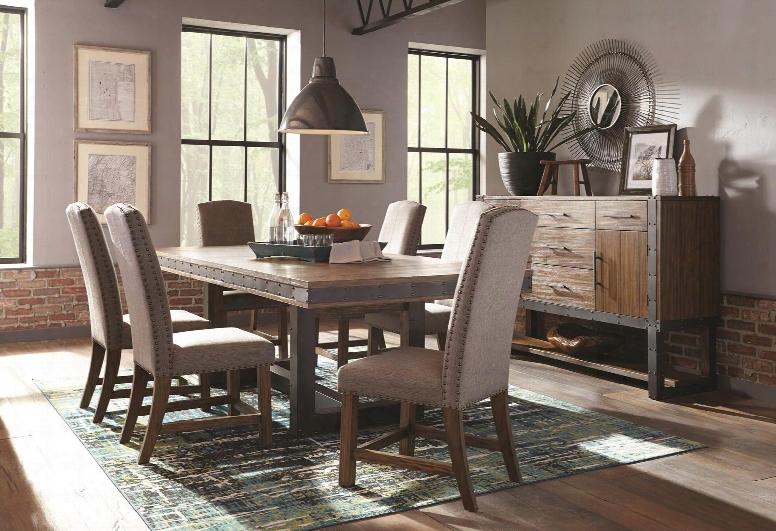 Atwater Collection 1077218set 8 Pc Dining Room Chair With Dining Table + Server + 6 Parson Side Chairs In Vintage Bourbon