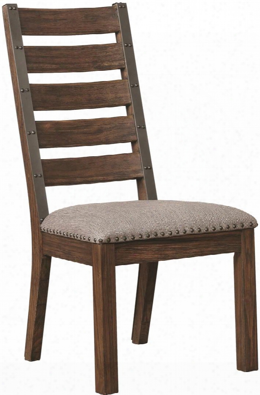 Atwater Collection 107722 18" Side Chair With D Ecorative Nailhead Grey Fabric Upholstery And Acacia Wood Construction In Vintage Bourbon