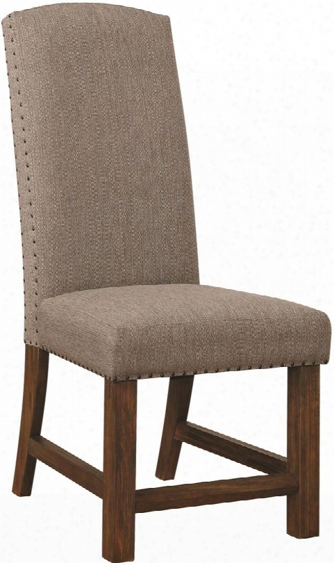 Atwaer Collection 107724 19" Side Chair With Decorative Nailhead Grey Fabric Upholstery And Acacia Wood Construction In Vintage Bourbon