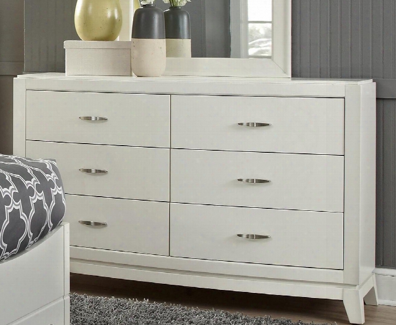 Avalon Ii Collection 205-ybr-dm Dresser And Mirror With 6 Drawers Bow Front Cases Fully Stained Interior Drawer And Satin Nickel Hardware In White Truffle