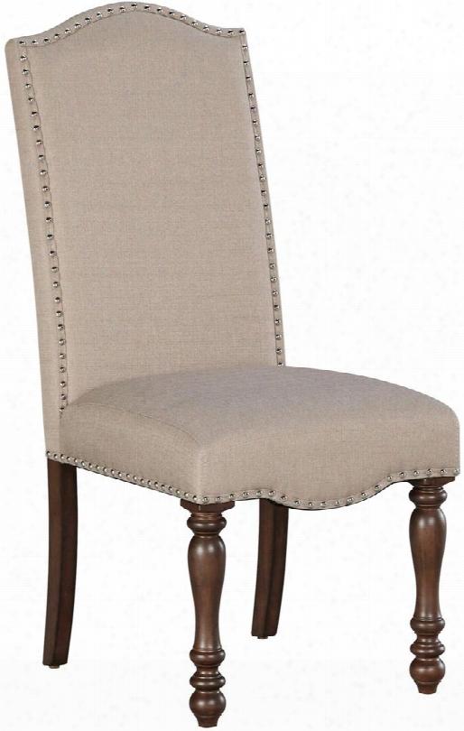 Baxenburg D506-01 19" Dining Upholstered Side Chair With Push Tweed Upholstery Nailhead Trim And Camelback Seating In