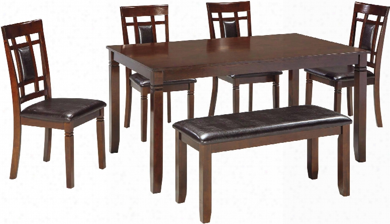 Bennox D384-325 6-piece Dining Room Counter Table Set With Casual Style Four Stools Bench And Upholstered Seats In
