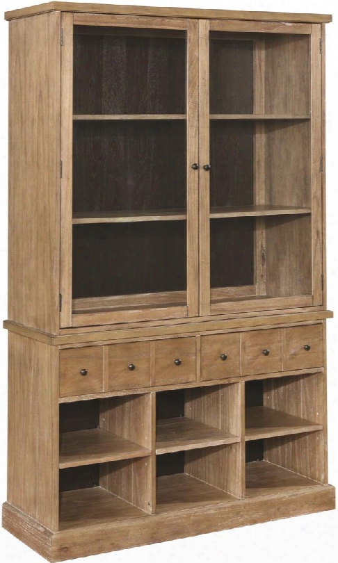 Bishop Collection 107764 48" China Cabinet With 2 Glass Doors 2 Shelves 2 Drawers 6 Open Compartments Asian Hardwood And Oak Veneer Construction In Drifted