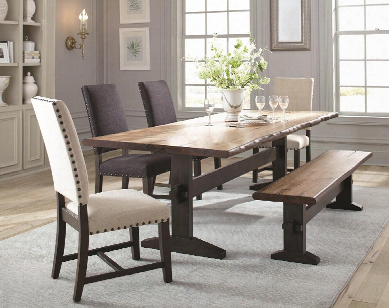 Burnham Collection 107791cb 6 Pc Dining Room Set With Dining Table + 2 Grey Side Chairs + 2 Beige Side Chairs + Bench In Natural Honey