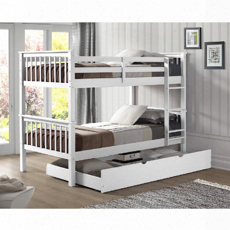 Bwtotmswh-tr Solid Wood Twin Bunk B Ed With Trundle Bed In