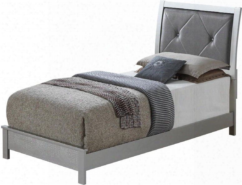 Carly Collection G4200a-tb Twin Size Bed With Tufted Headboard And Unique Finish In Silvdr