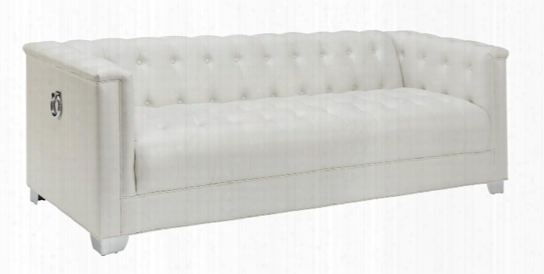 Chaviano Collection 505391 87" Sofa With Padded Breathable Leatherette Upholstery Chrome Legs And Button Tufting In Pearl