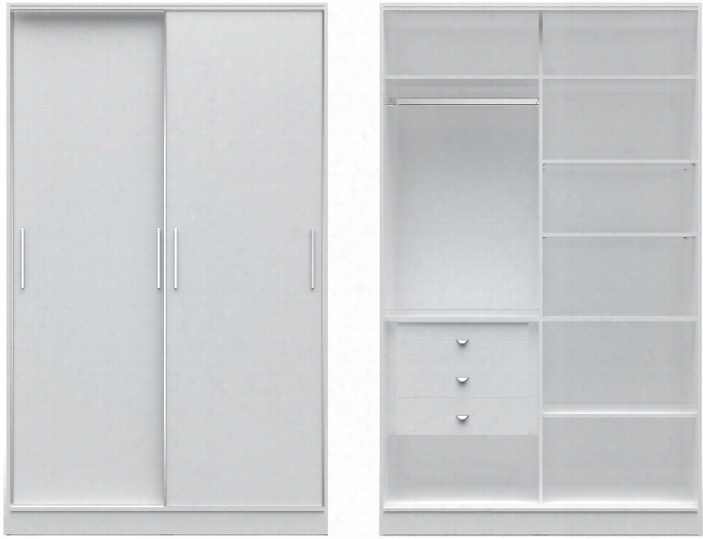 Celsea 1.0 Collection 2-117652111852 54" Wide Full Wardrobe With 8 Adjustable Shelves 3 Drawers And 2 Sliding Doors In