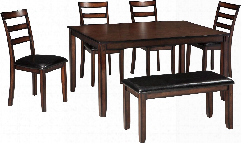 Cooviar D385-325 6 - Piece Dining Room Table Set With Upholstered Faux Leather Ladder Back Bar Stools Birch Veneers And Burnished Brown