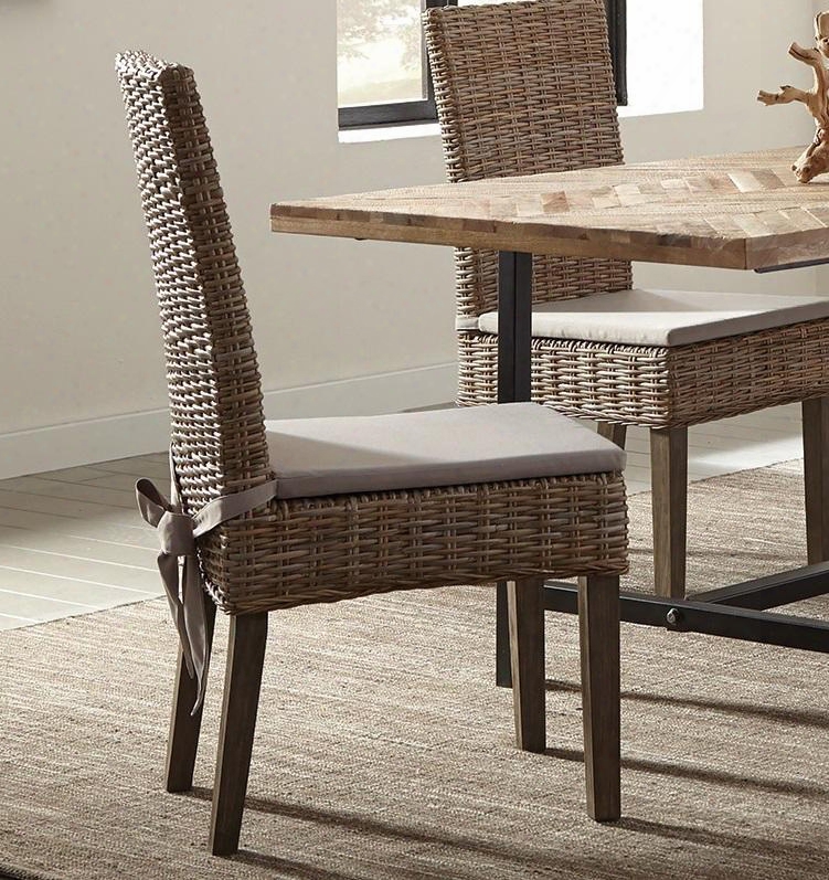 Davenport Collection 103803 19" Side Chair With Khaki Fabric Upholstery Tapered Legs Solid Mahogany And Rattan Construction In Rustic Brown And Grey