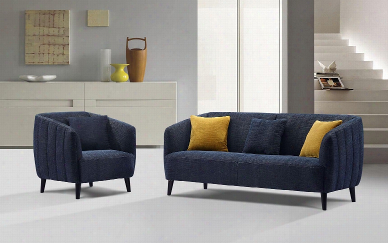 Deluca Delucascbu Midnigt Blue Fabric Sofa & Chair 2pc