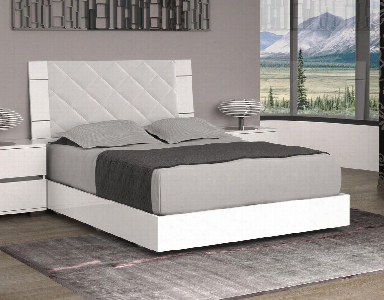 Diamanti Collection Tc-9001-qw Queen Size Panel Bed With High Headboard Low Profile Light Grey Fabric Upholstery Stainless Steel And High Gloss Lacquer In