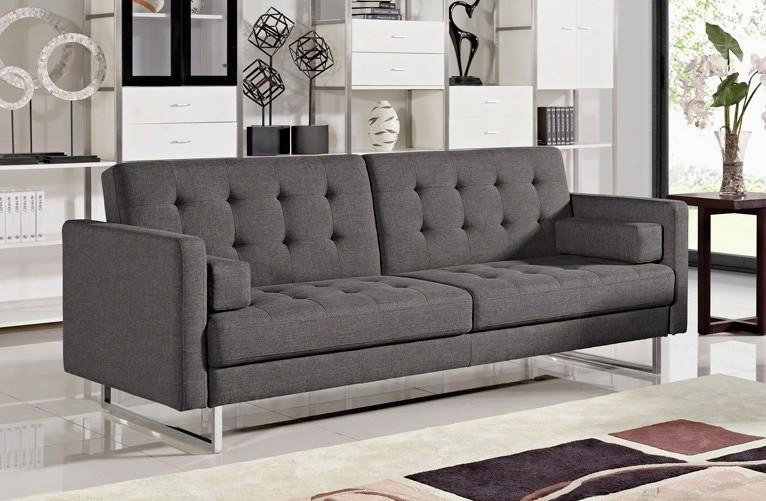 Divani Casa Bauxite Collection Vgmb1471-gry-bed 87" Sofa Bed With Fabric Upholstery Wood Frame Tufted Detailing And Stainless Steel Legs In