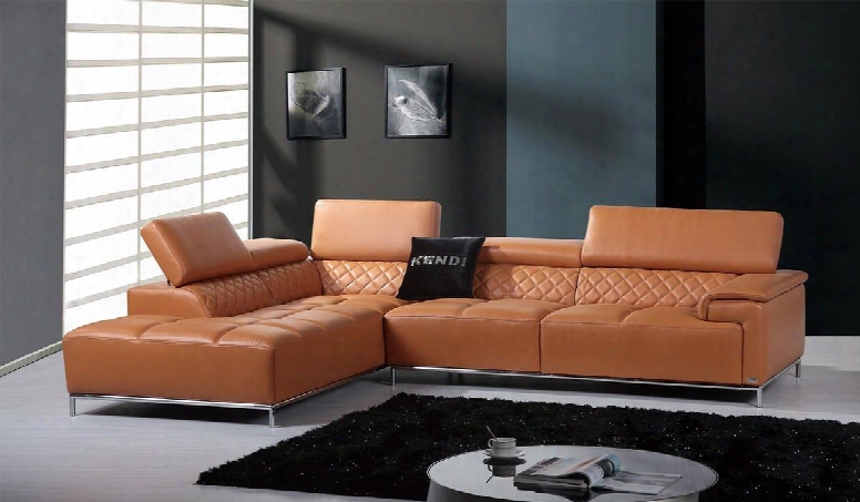 Divani Casa Citadel Collection Vgknk8482-org-noaudio 118" 2-piece Italian Leather Sectional Sofa With Left Arm Facing Chaise And Right Arm Facing Sofa In