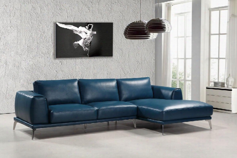 Divani Casa Drancy Collection Vgca1579ang-blu 118" 2-piece Bonded Leather Sectional With Left Arm Facing Loveseat And Right Arm Facing Chaise In