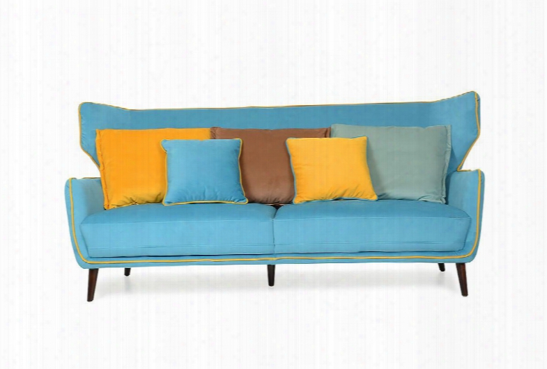 Divani Casa Stellan Collection Vgkk2586-sofa 80" Couch With Fabric Upholstery Wing Back Design Yellow Piping And Tapered Wood Legs In