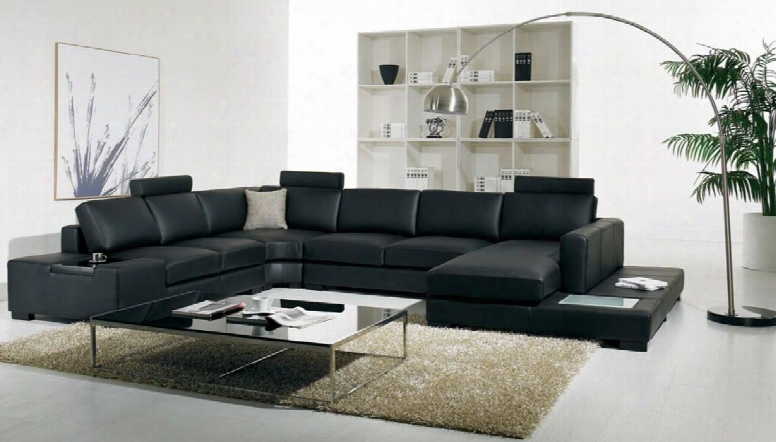 Divani Casa T35 Collection Vgyit35-blk-eco 154" 4-piece Eco-leather Sectional Sofa With Left Arm Facing Sofa Corner Seat Armless Loveseat And Right Arm