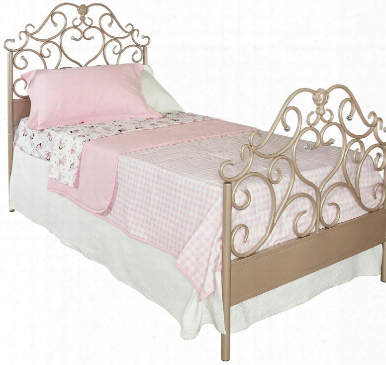 Elizabeth Collection D1060y17 Twin Size Panel Bed With Acrylic Crystal Details Metal Frame Decorative Headboard And Footboard In Rose