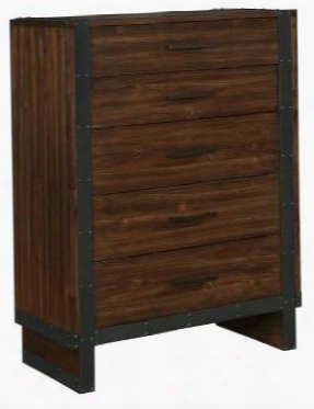 Ellison Collection 205245 40" Chest With 5 Drawers Nail Head Trim Wire Brushed Wood Surface Acacia Veneer Construction And Powder Coated Metal In Bourbon