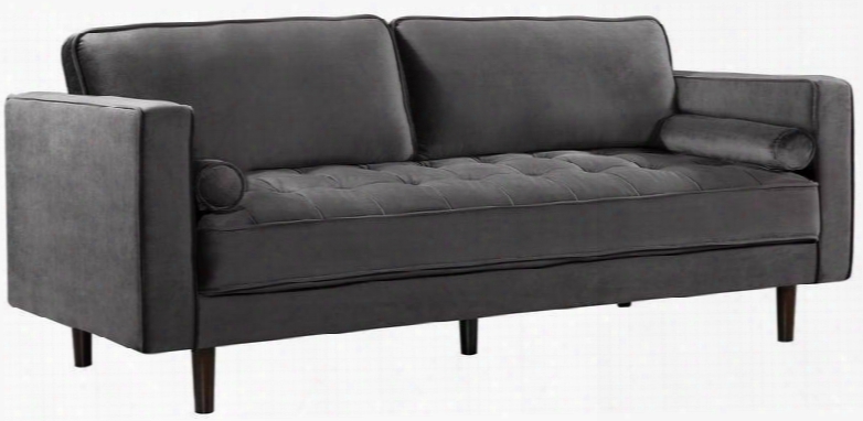 Em Ily Collection 625grey-s 85" Sofa With Velvet Deep Tufted Cushion And Wooden Legs In
