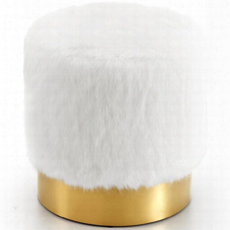 Estelle Collection 124white 16" Ottoman With Fur And Gold Stainless Steel Base In