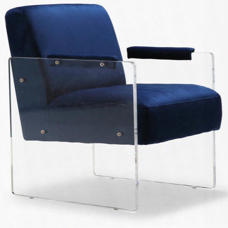 Eva Collection 529-navy 24" Accent Chair With Velvet Acrylic Arms And Contemporary Design In