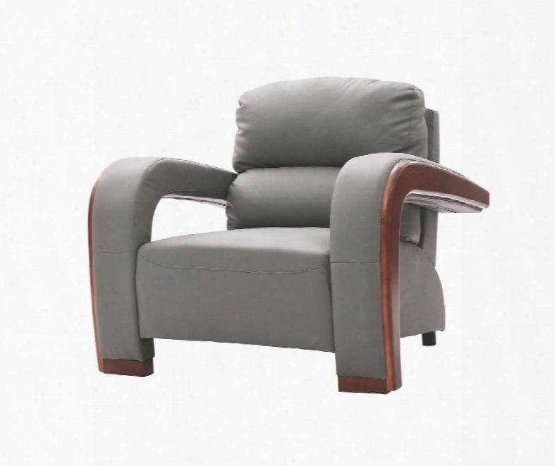 G411 Collection G411-c 39" Armchair With Split Back Cushion Removable Arms Wood Trim And Faux Leather Upholstery In Grey