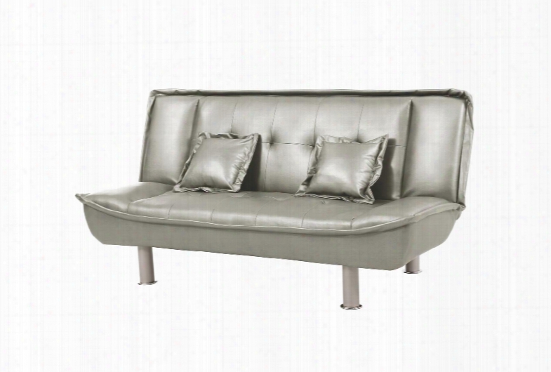 G600 Collection G605-s 74" Sofa Bedwith Throw Pillows Included Tuftwd Cushions Polished Metal Legs And Pu Leather Upholstery In Antique Silver