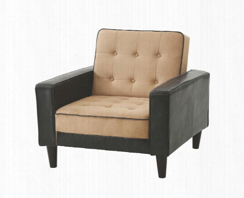 G800 Collection G848-c 36" Chair Bed With Track Arms Button Tufted Cushions Tapered Legs Removable Back/arms Suede And Faux Leather Upholstery In Two Tone